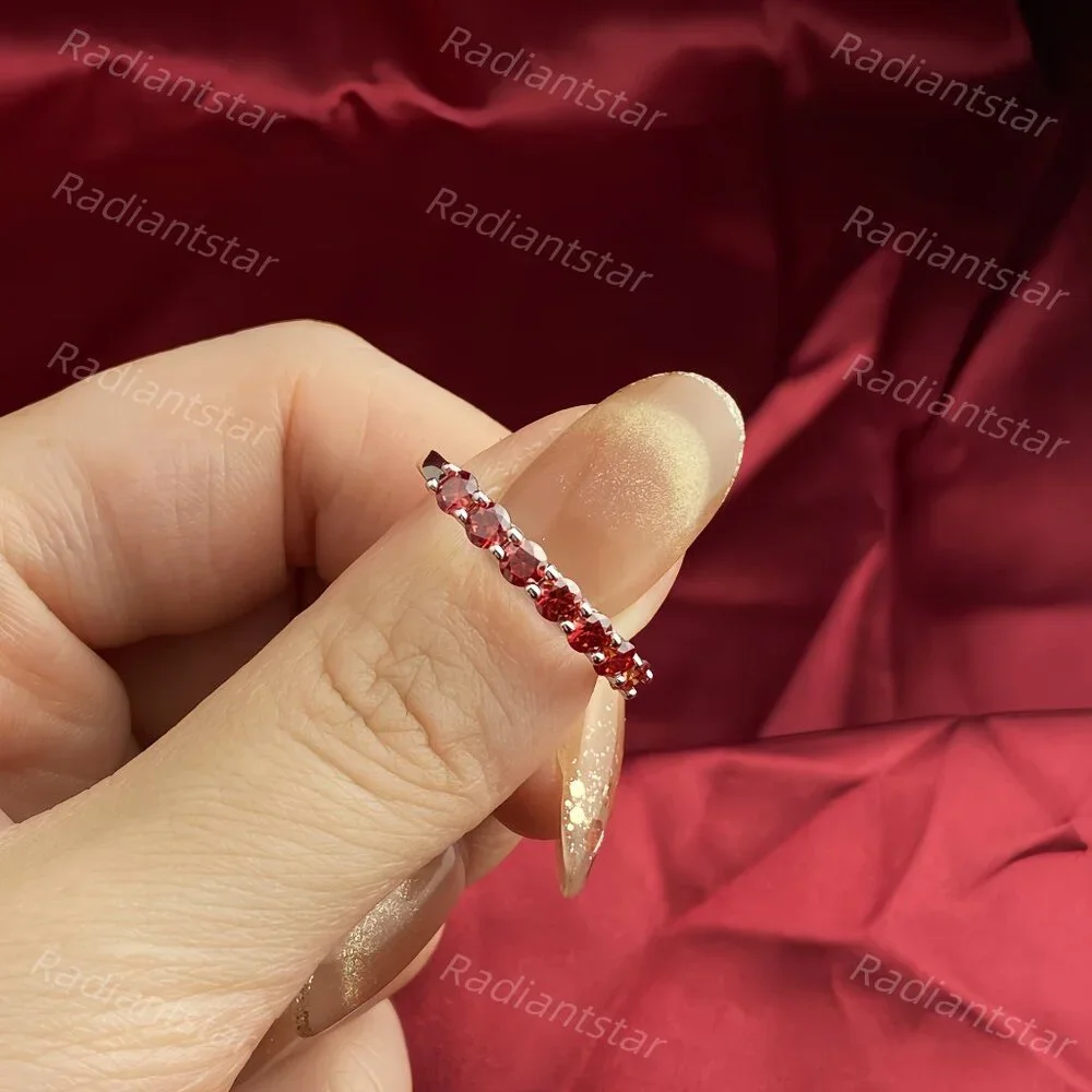 NEW Certified 3mm Garnet Moissanite 7 Stone Half Eternity Band Ring